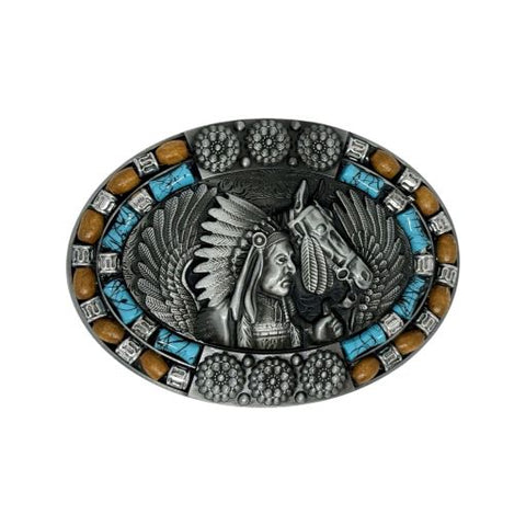 American Indian and Horse Buckle